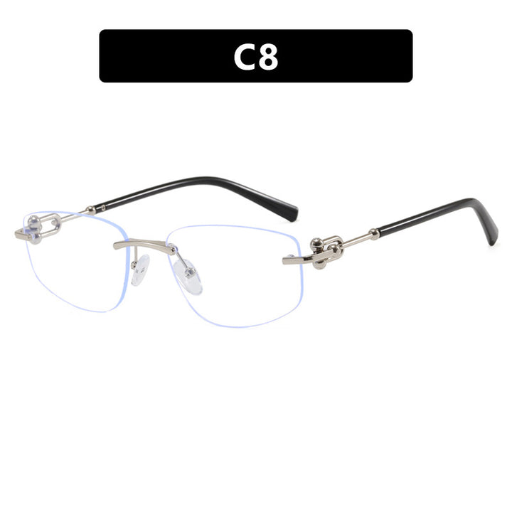 Damen elegante Halbgestell-Brille mit luxuriösem Metallrahmen und transparenten Gläsern Karnz