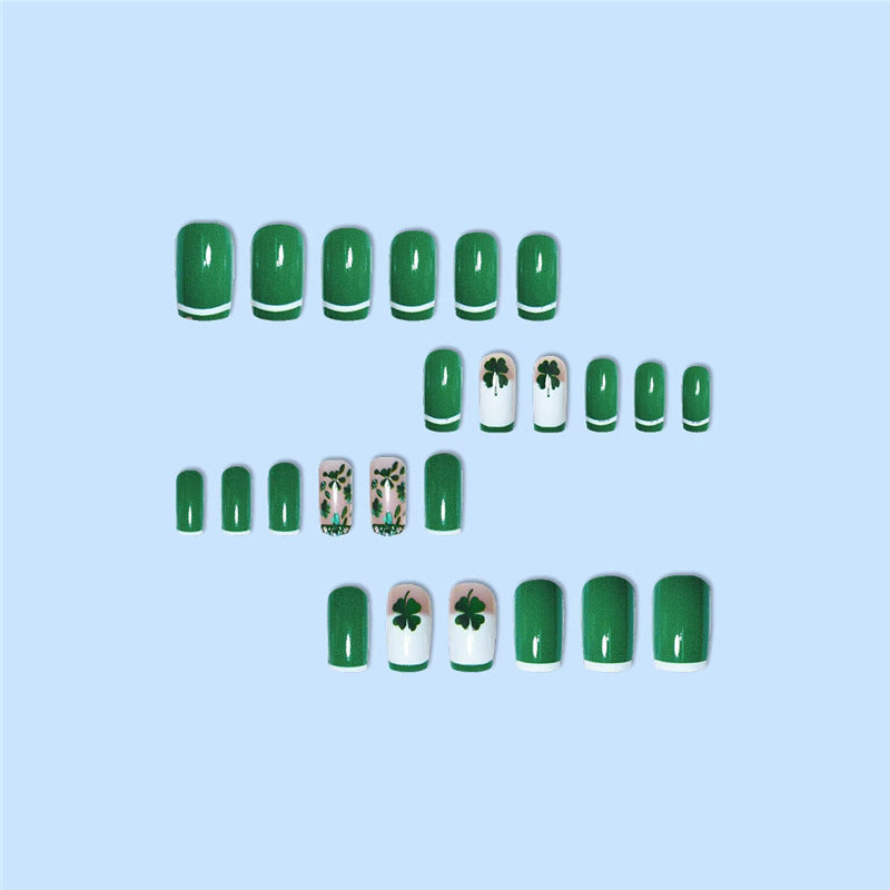 Künstlerisches Kleeblatt-Themen Press-On Nagelset Karnz