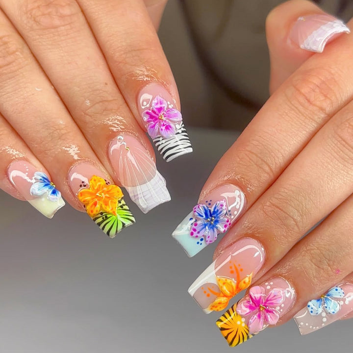 Tropische Florale Acryl Nagelkunst Erweiterungen Karnz