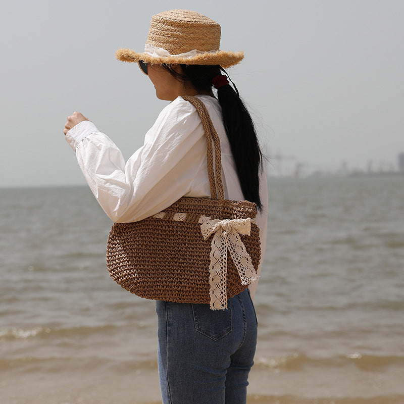 Damen Handgeknüpfte Strandtasche mit feinem Spitzenakzent Karnz