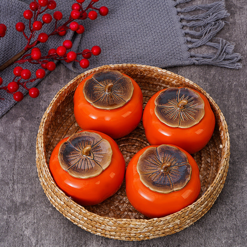 Keramisches Persimmon-förmiges Deckel-Trinket-Glas-Set