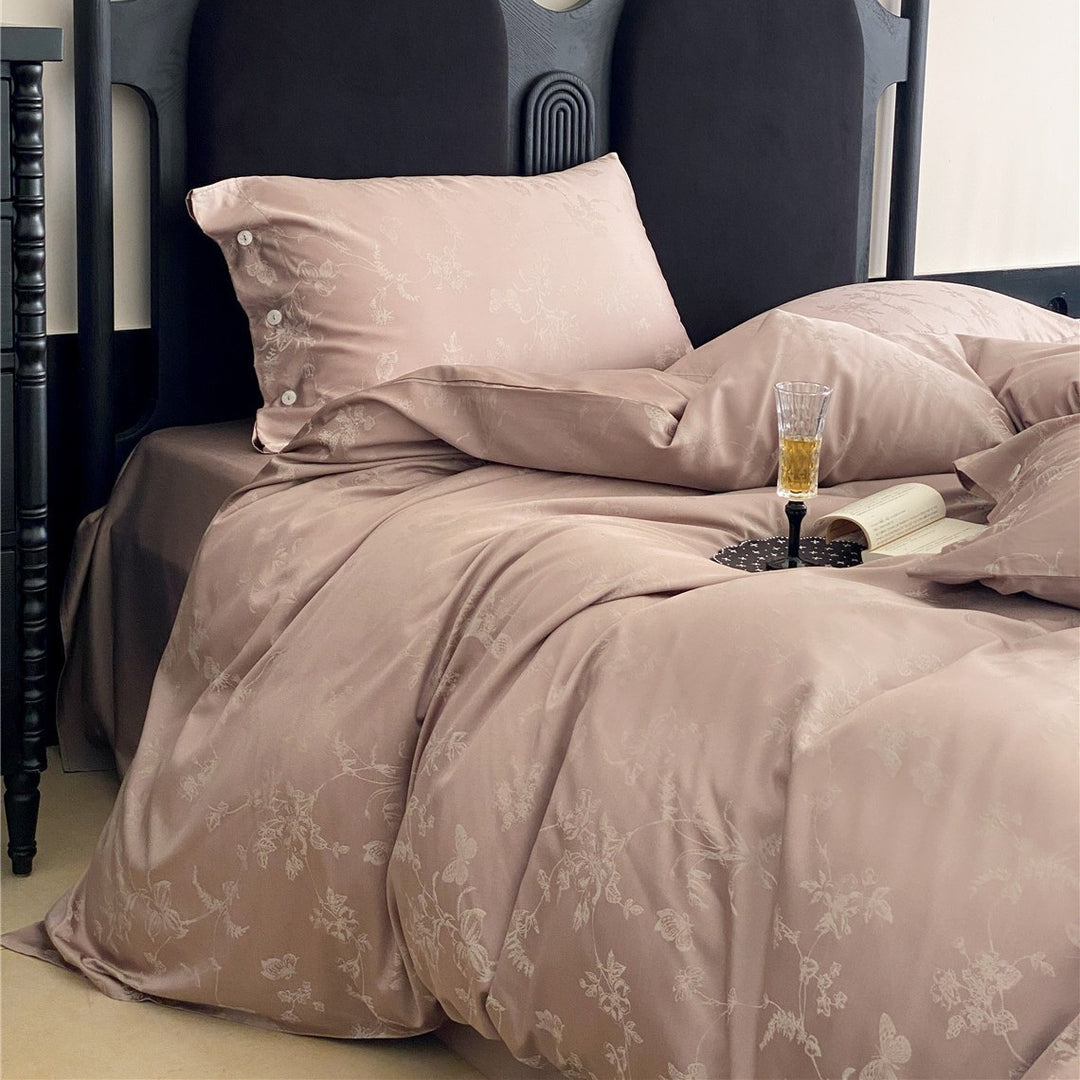Satin-Mischgewebe Jacquard Floral Bettbezug Set mit Knopfverschluss Kissenbezügen
