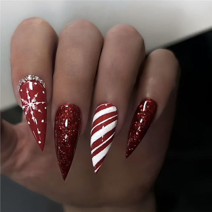 Festliche Feiertags-Stiletto-Nagelkunst Karnz