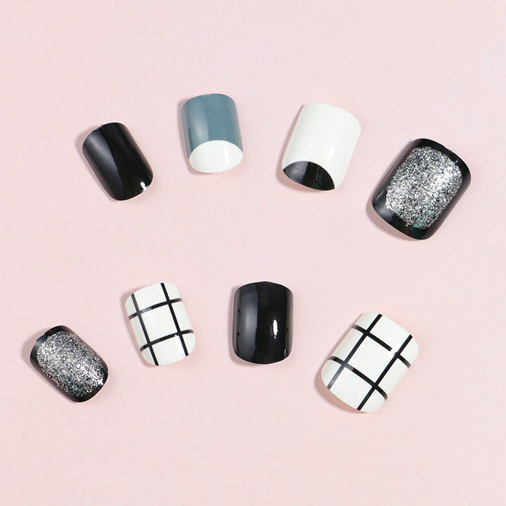 Künstlerisches Press-On-Nagelset mit modernen geometrischen Designs Karnz