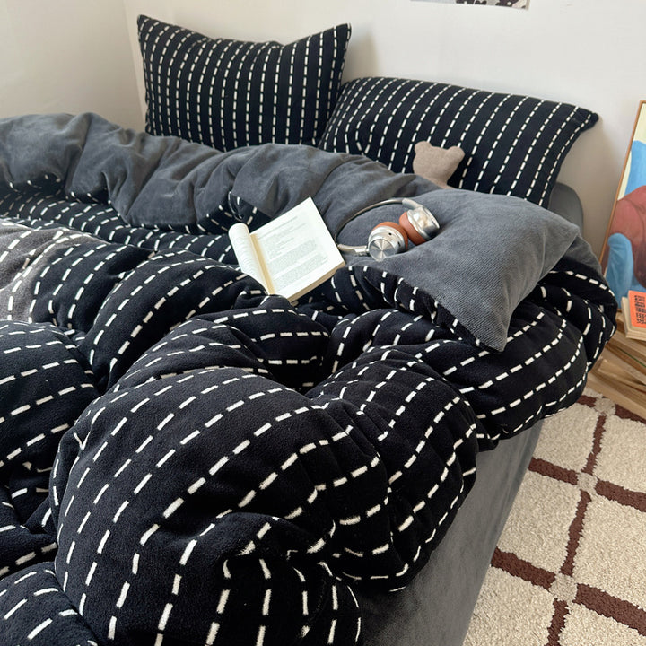 Premium Weiche Gestreifte Fleece Bettwäsche Set