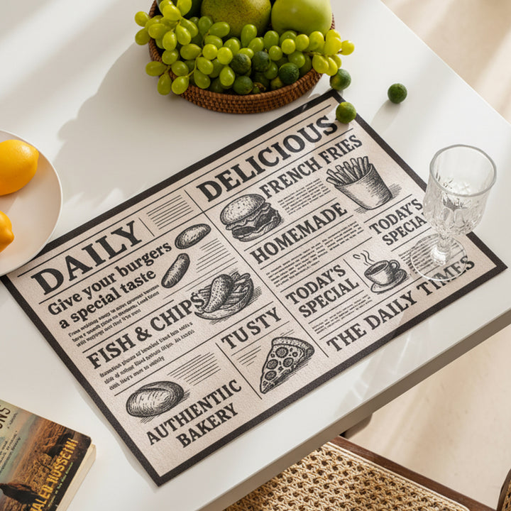 Küchenläufer Teppich im Retro Food-Zeitungsdruck