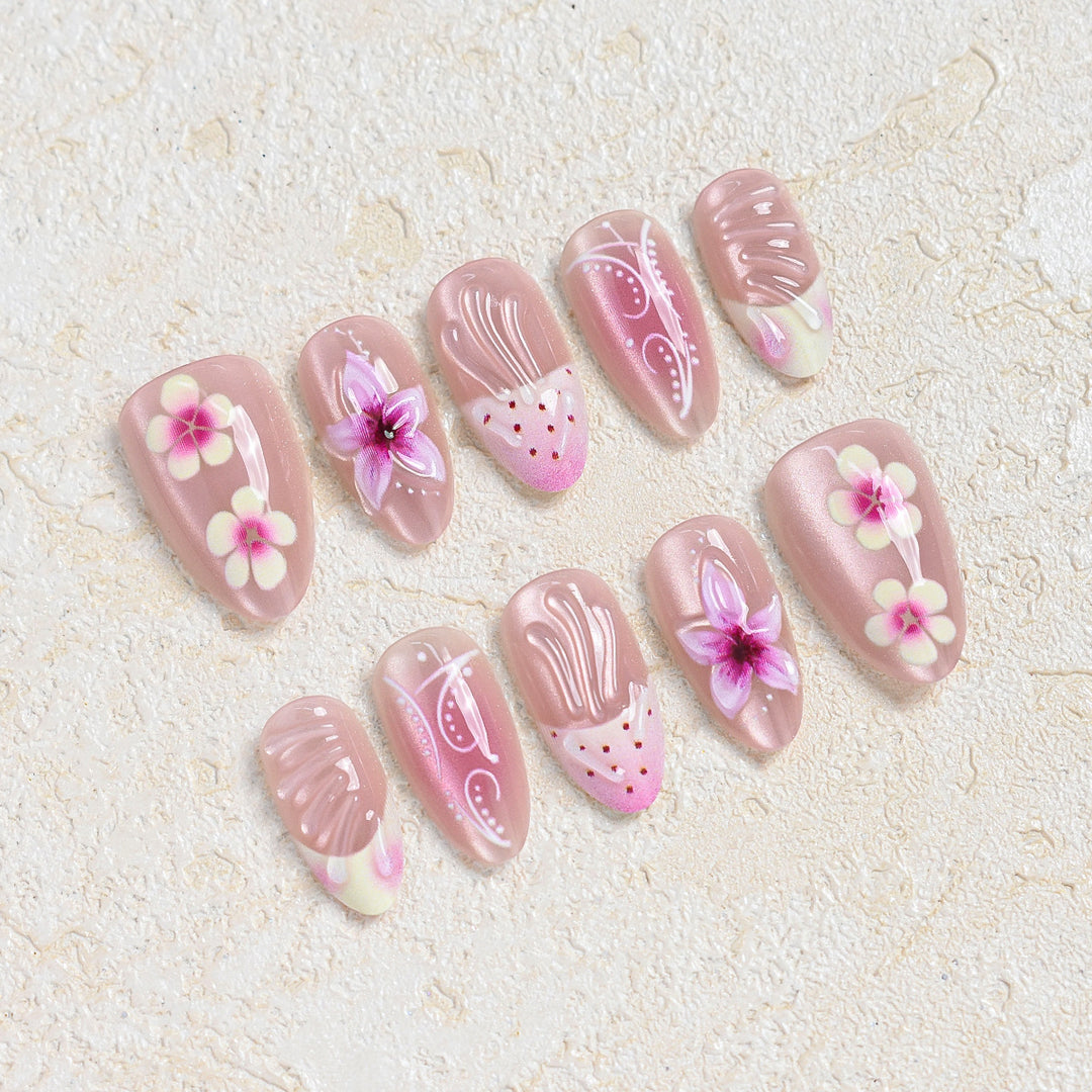 Künstlerisches Blumendesign Press-On Nagelset Karnz