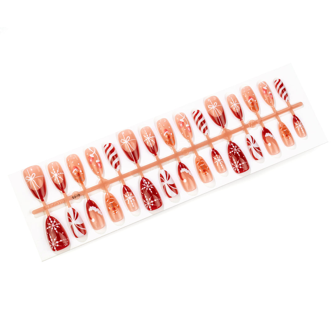 Festliche Lebkuchen- und Feiertags-Press-On-Nagelkunst-Set Karnz