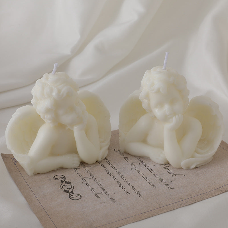 Handgegossenes Cherub Engel Skulpturale Dekorative Kerzenpaar