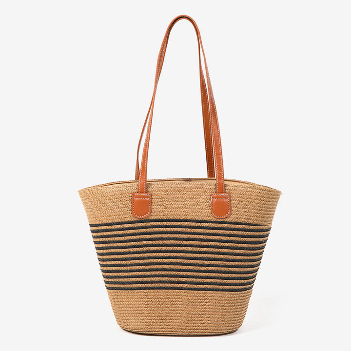 Damen elegante Strohtasche mit stilvollen Ledergriffen Karnz