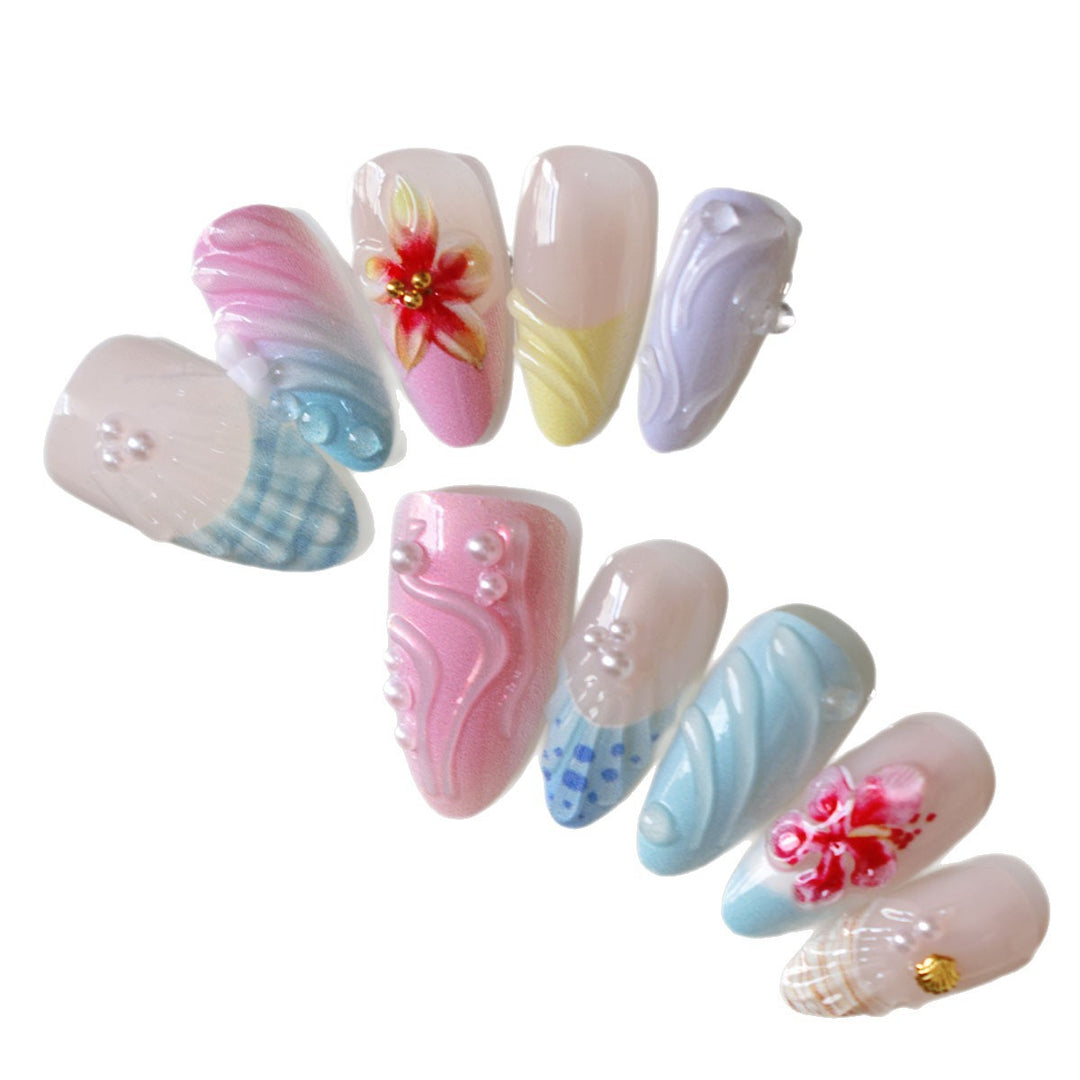 Dekorative 3D Blumen- und Muschel-Press-On-Nagelkunst Karnz