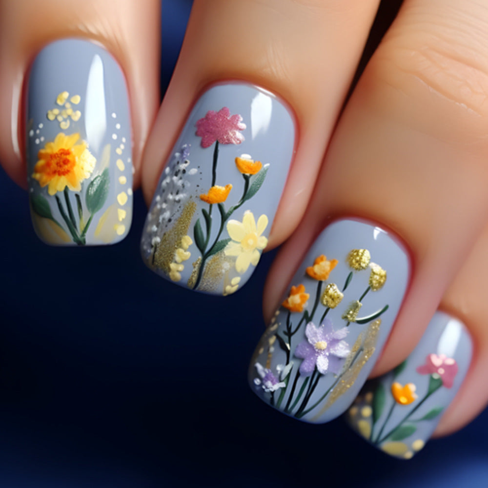 Floral-verzierte Press-On Nagelkunst Karnz