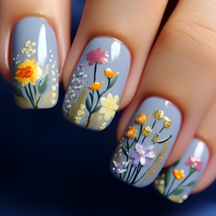 Floral-verzierte Press-On Nagelkunst Karnz