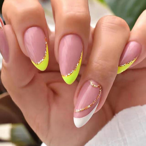Glamouröse French Tip Press-On Nägel mit glitzernden Akzenten