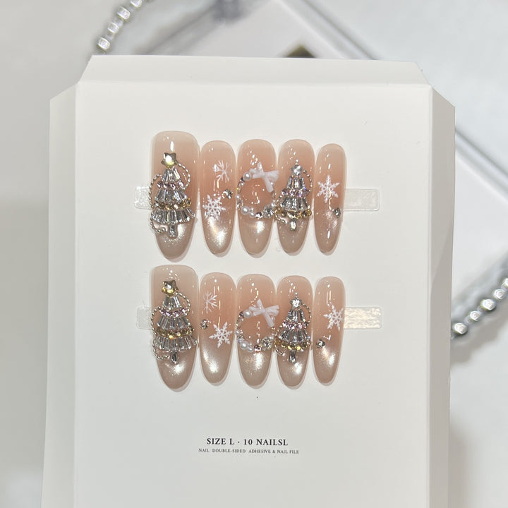 Glitzerndes Press-On Nagelkunst-Set mit Schneeflocken-Design Karnz