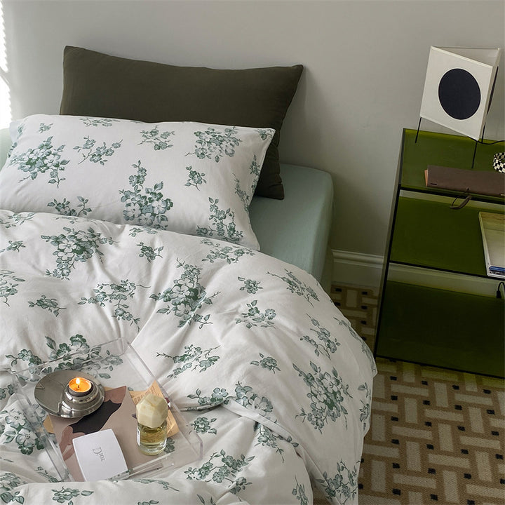 Baumwoll-Perkal Bettbezug-Set mit zartem Wildblumenprint und atmungsaktivem Finish