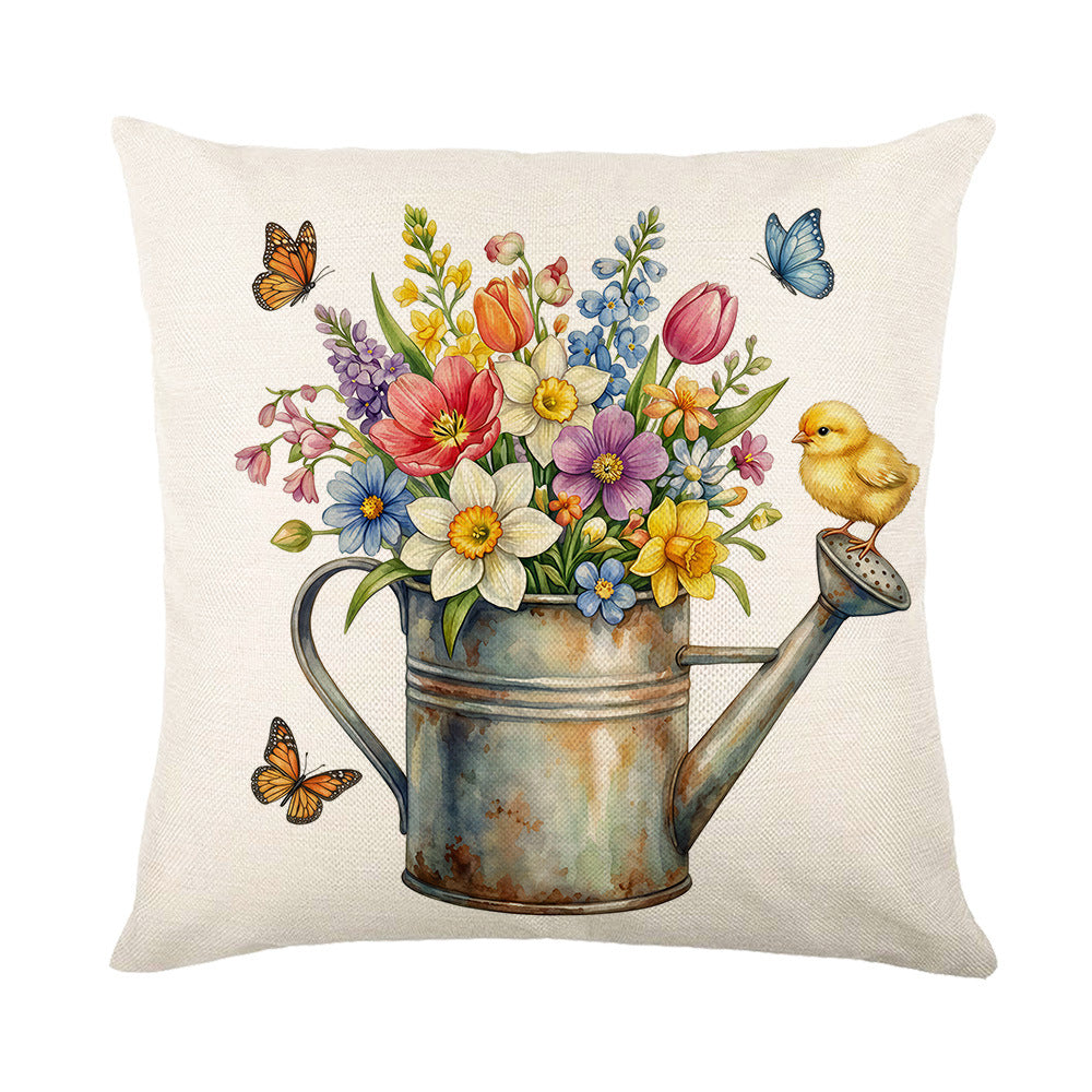 Oster Garten Aquarell Hase Stiefel Illustriert Leinen-Textur Quadrat Wurfkissenbezug