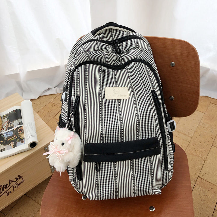 Gestreifter Rucksack mit Schlüsselanhänger Charm Karnz