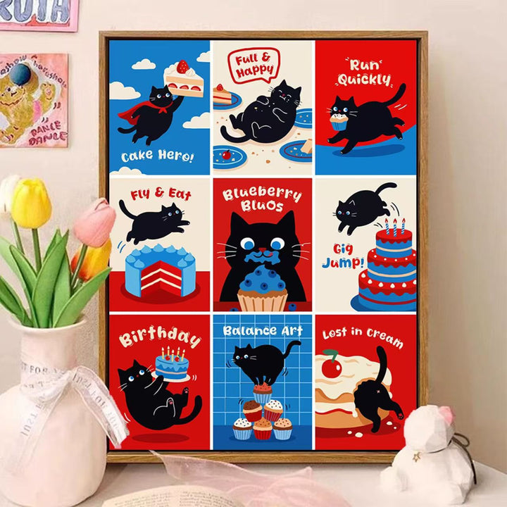 Verspielte katzenmotivierte illustrierte Wandkunst Karnz