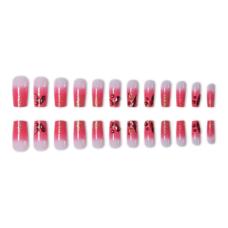 Dekoratives Acryl Press-On Nagelset mit Edelsteinakzenten Karnz