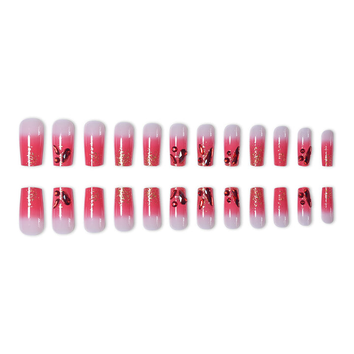 Dekoratives Acryl Press-On Nagelset mit Edelsteinakzenten Karnz