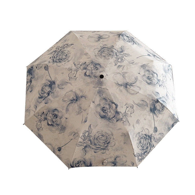 Damen Faltbarer Regenschirm mit floralen Motiven und Tragetasche Karnz