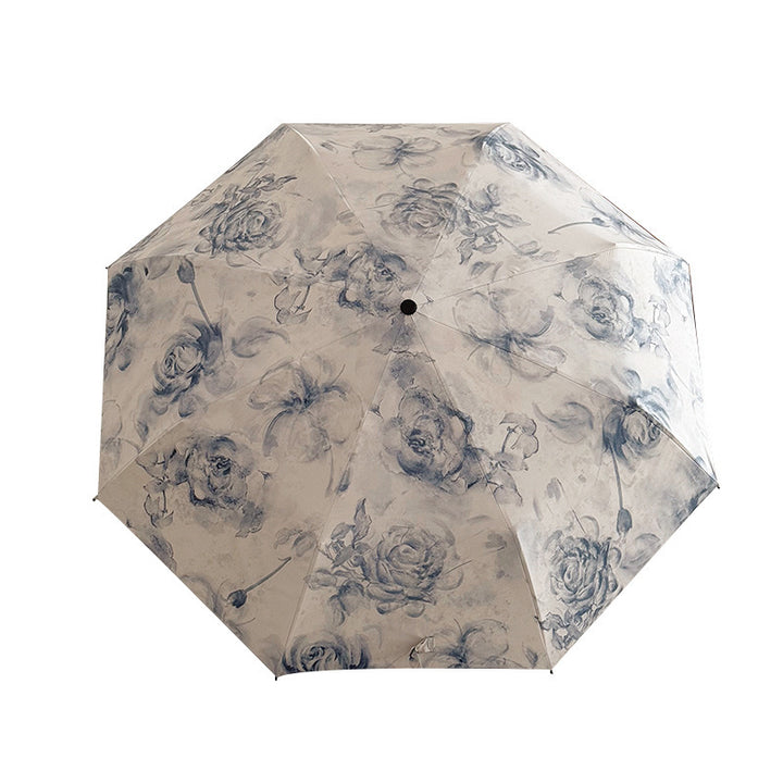 Damen Faltbarer Regenschirm mit floralen Motiven und Tragetasche Karnz