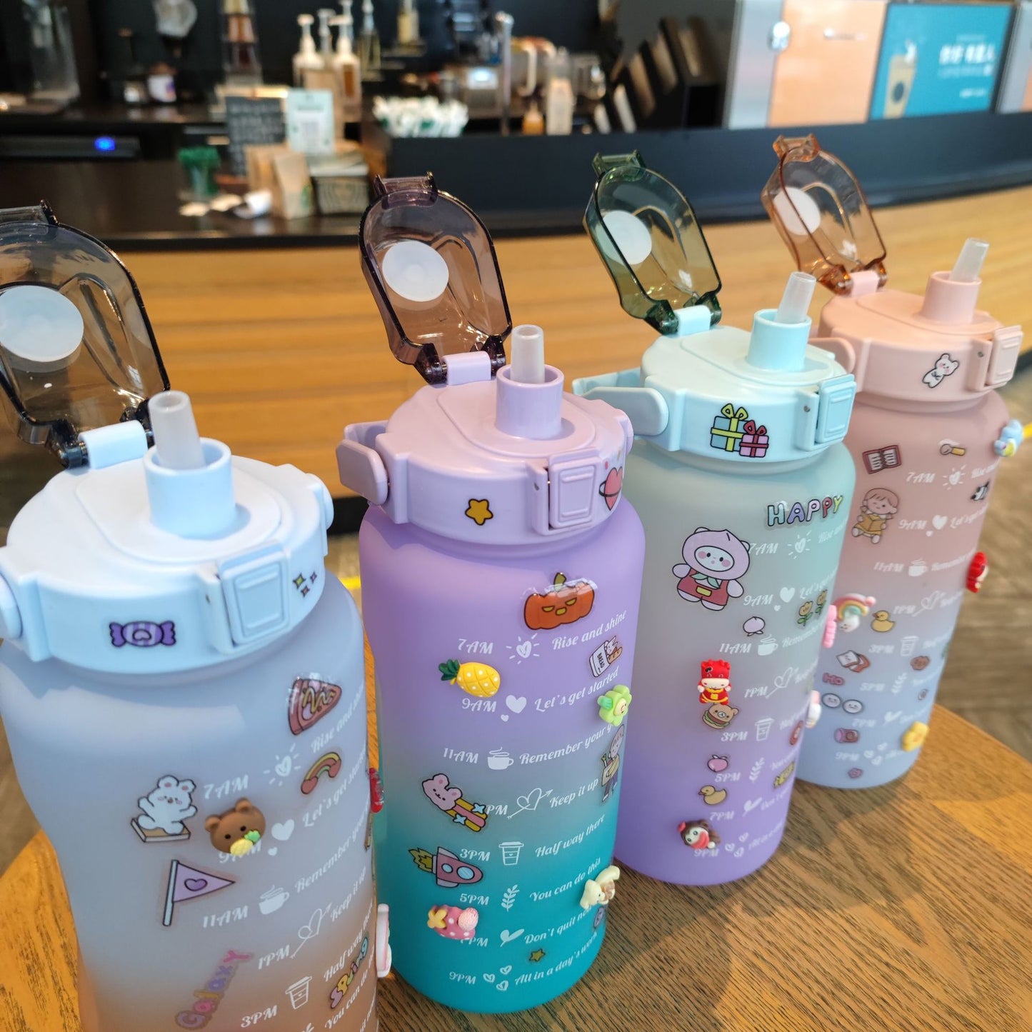 Damen Motivierende Trinkflasche mit interaktivem Sticker-Set Karnz