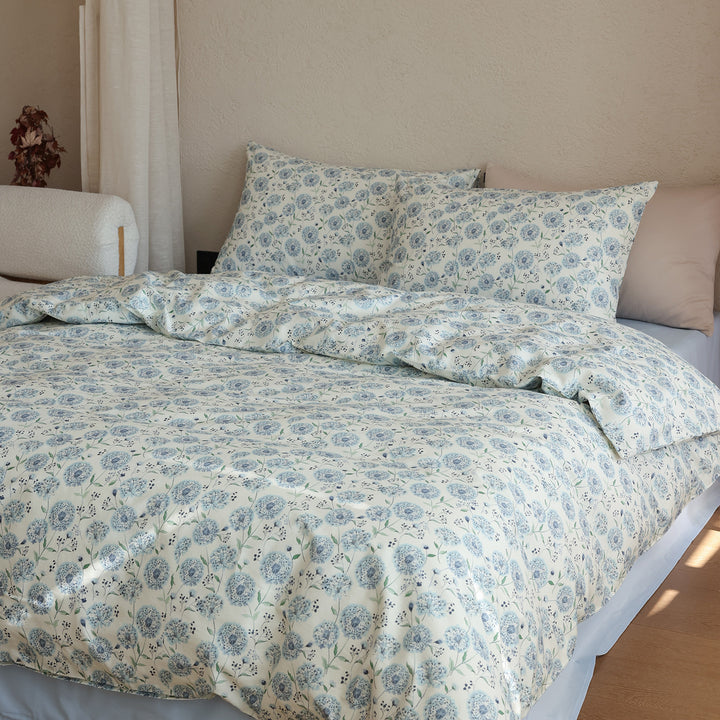 Baumwollsatin-Bettwäschegarnitur mit feinem Aquarell-Blumenmuster und weichem Griff