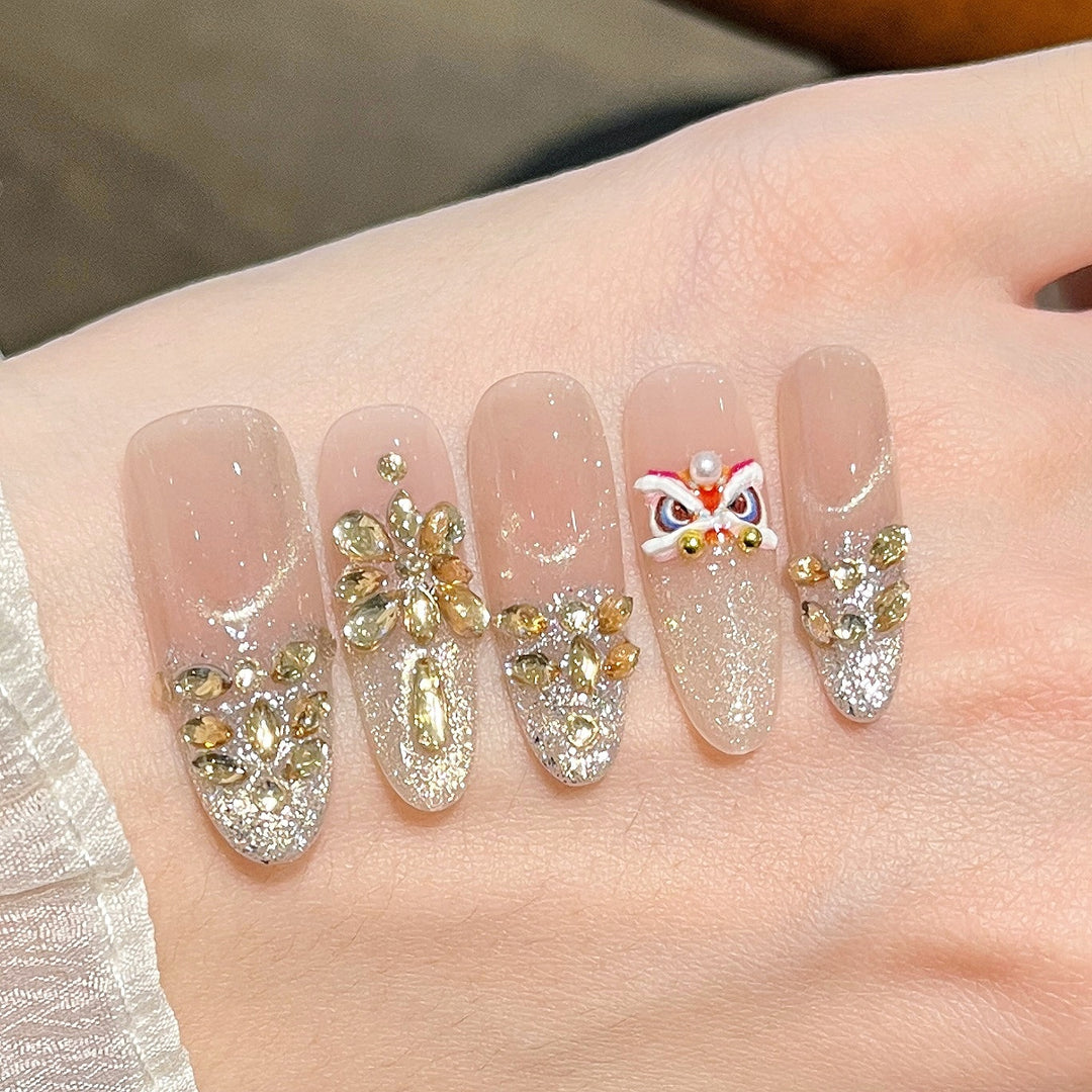 Dekorativer Strass Blumen Press-On Nail Set Karnz
