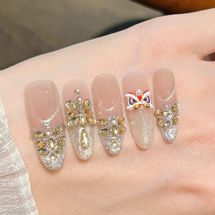 Dekorativer Strass Blumen Press-On Nail Set Karnz