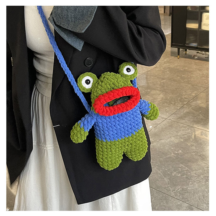 Spaßige gehäkelte Frosch-Motiv Mini-Rucksäcke