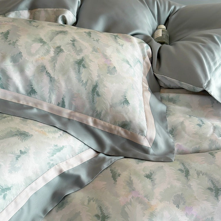 Premium-Duvetbezug-Set aus Mako-Baumwolle mit aquarelliertem Farnmuster und seidenmattem Finish