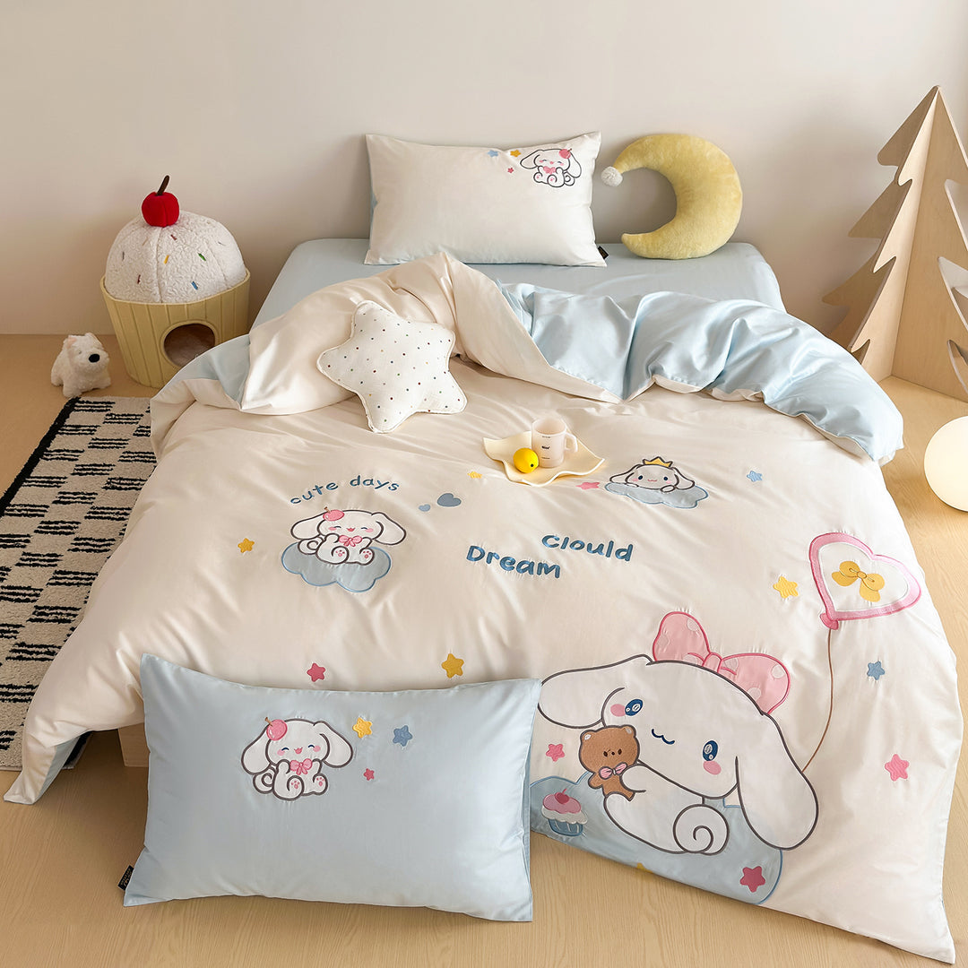 Kinder Cartoon Bestickte Pink Bettbezug Bettwäsche Set