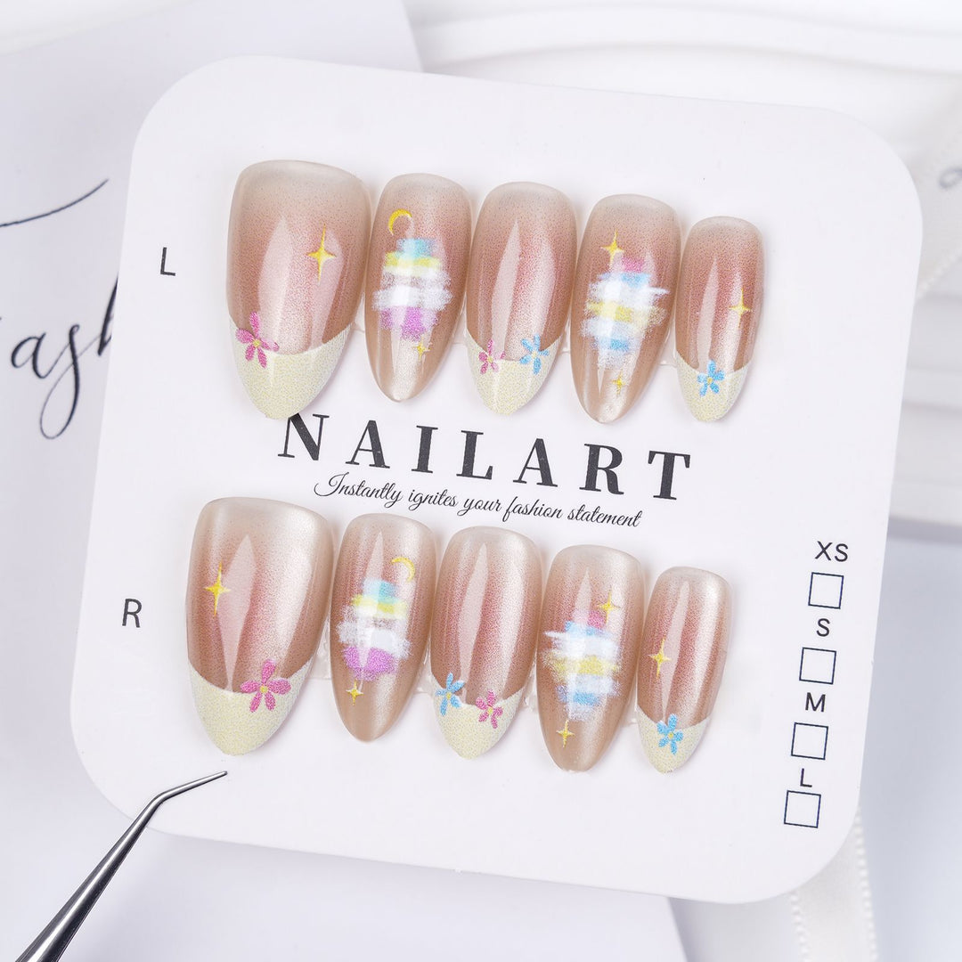 Künstlerisches Stiletto Press-On Nail Set mit floralen Verzierungen Karnz