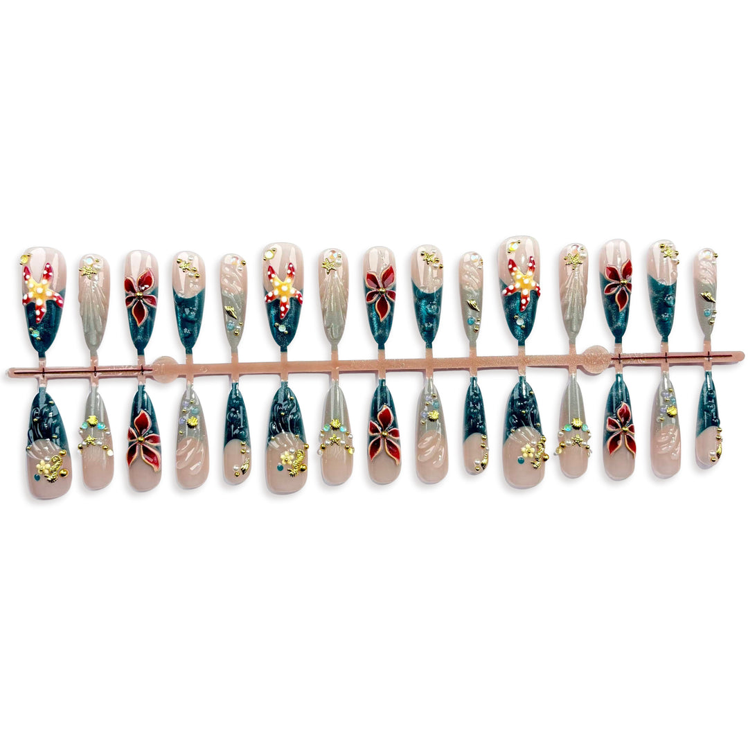 Blumenverzierte Luxus Press-On Nagelset
