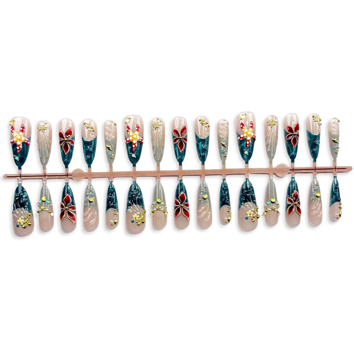 Blumenverzierte Luxus Press-On Nagelset