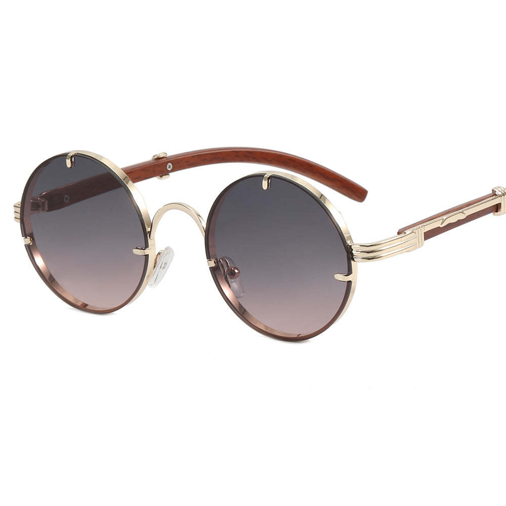 Damen runde Sonnenbrille mit luxuriösem Holzrahmen und goldenen Akzenten Karnz