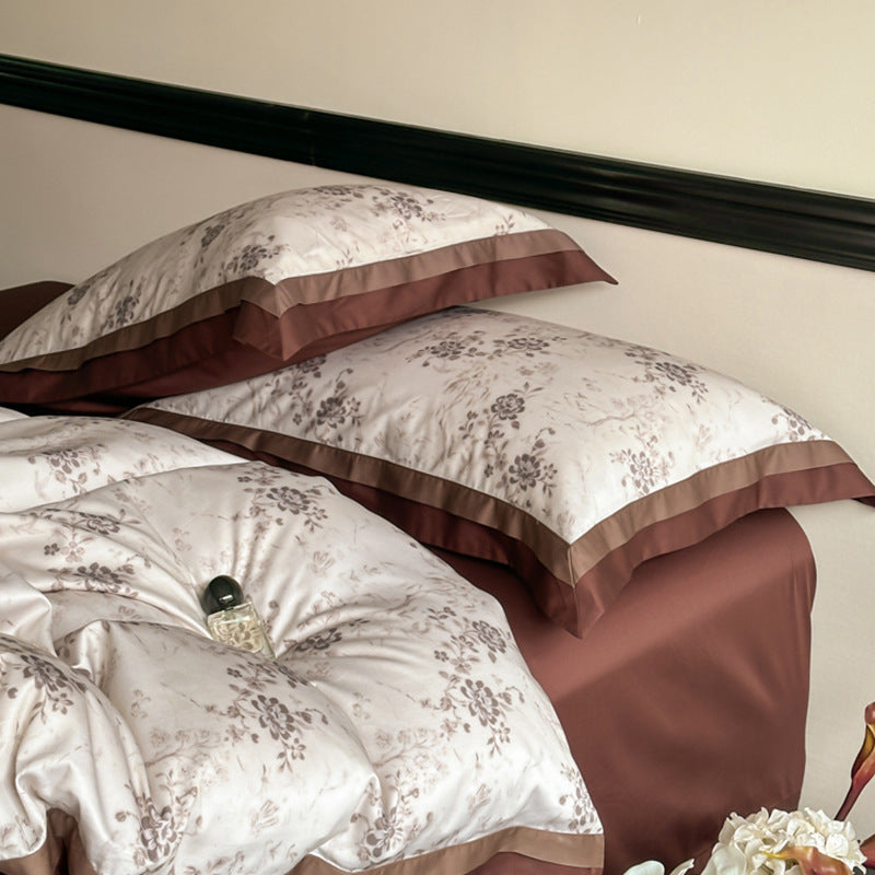 Premium Satin-Feel Rosenmuster Bettbezug und Kissenbezug Set