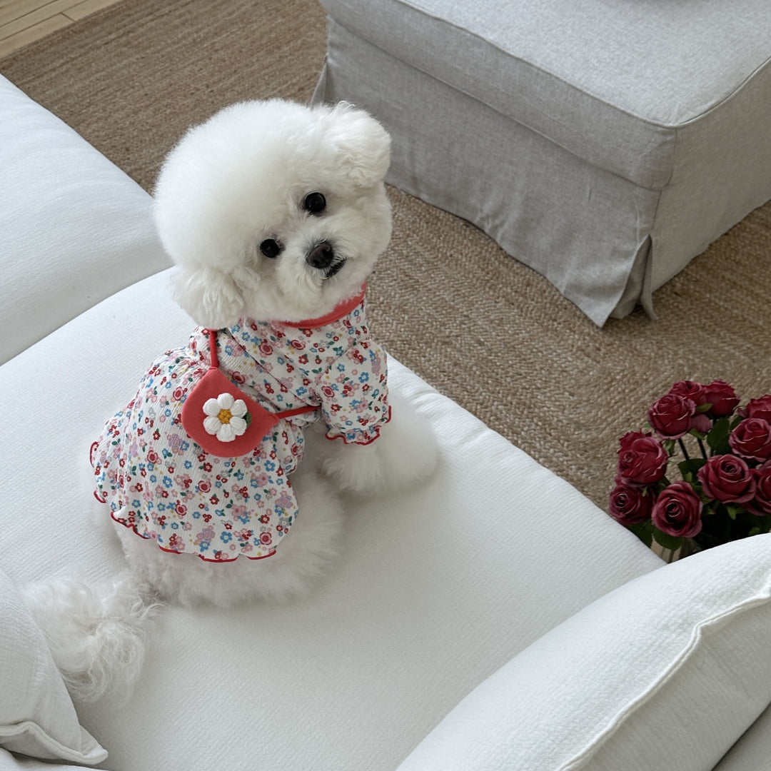 Baby Blumen Ripp Baumwollkleid mit Peter-Pan-Kragen