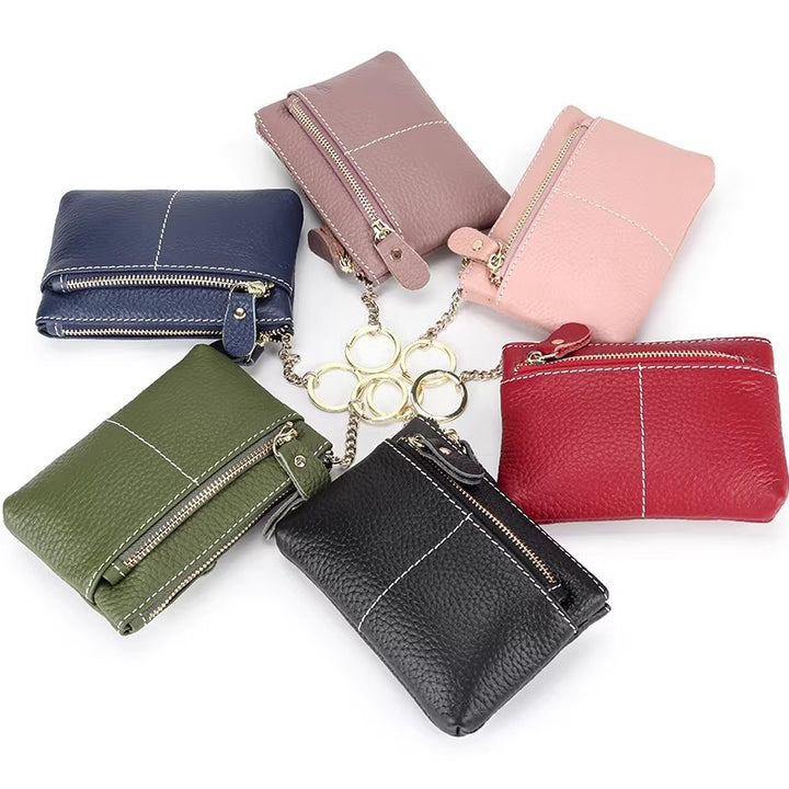 Premium Doppel-Zipper Leder Münzbeutel