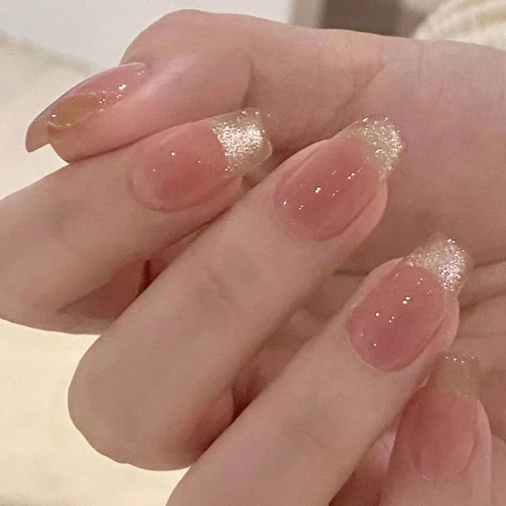 Glitter Französische Spitze Press-On Nägel