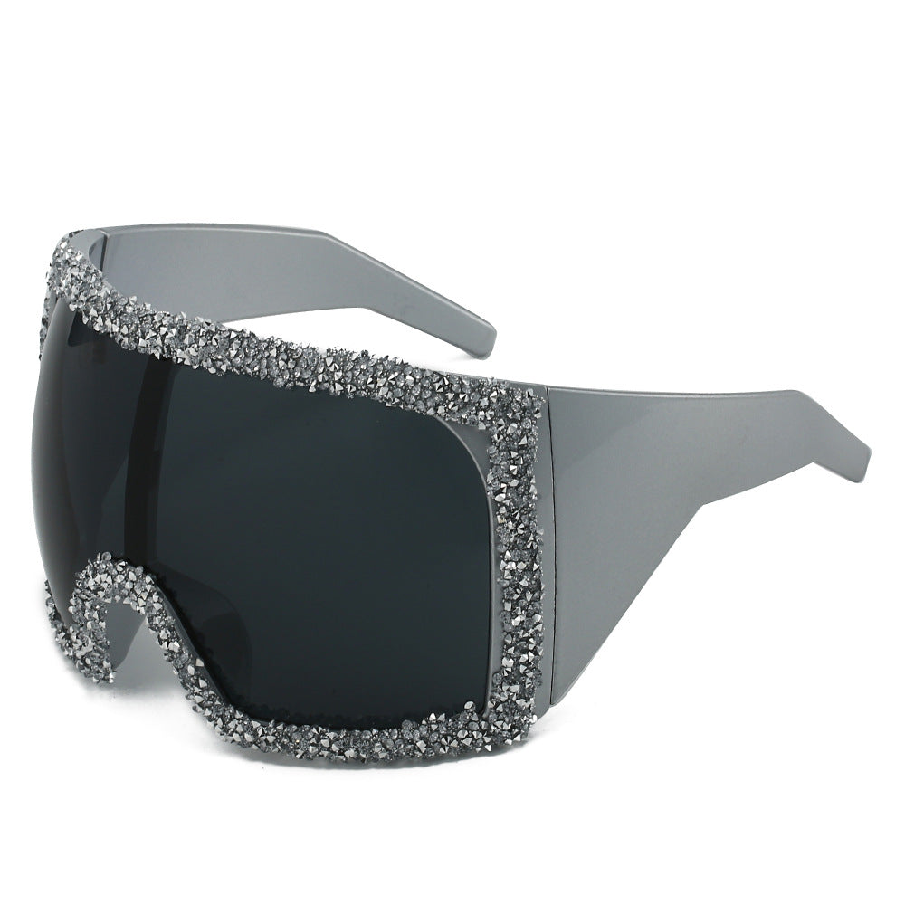 Damen Sportliche Oversized-Sonnenbrille mit Strassverzierungen Karnz