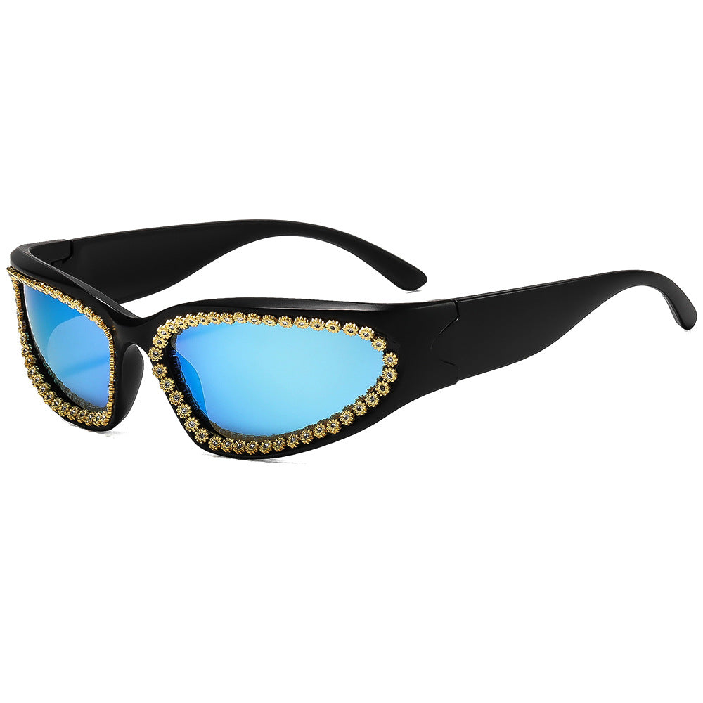 Damen modische Sonnenbrille mit glamourösem Kristallrahmen Karnz