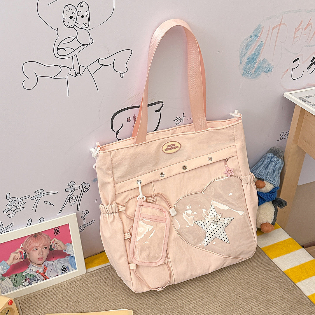 Stylische Multi-Taschen Stern-Applikation Rucksack Karnz