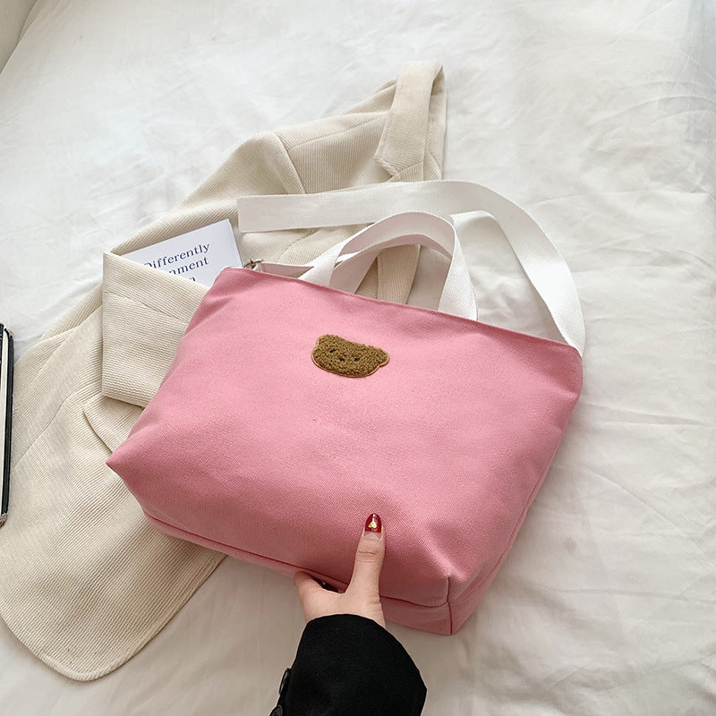 Casual Canvas Tragetasche mit süßer Bärenapplikation