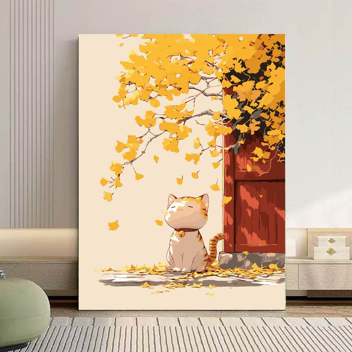 Gemütliche Katze und floral inspiriertes Leinwandkunstwerk Karnz