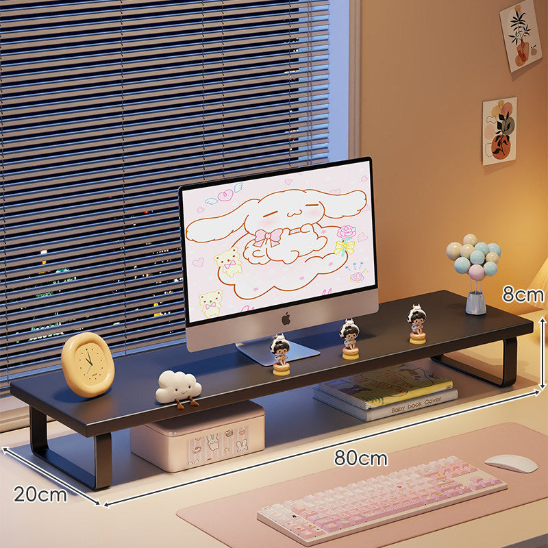 Kompakte Holz-Desktop-Monitorerhöhung mit Metallbeinen und unterer Ablagefläche