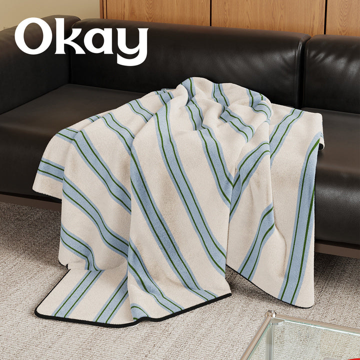 Striped Knit Reversible Throw Blanket with Piped Edge