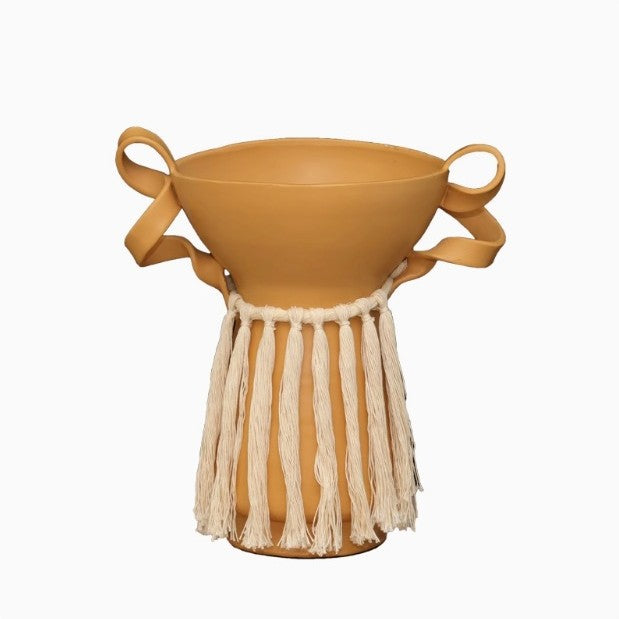 Dekorative handgefertigte Vase mit textiler Kante